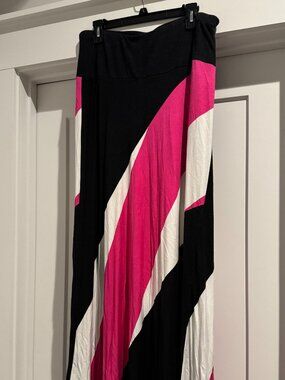 Lane Bryant Color Block Maxi Skirt Long Black White Pink Women 14 16